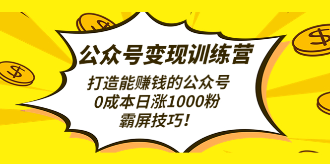 公众号变现训练营（第3期）打造能赚钱的公众号，0成本日涨1000粉，霸屏技巧-臭虾米项目网