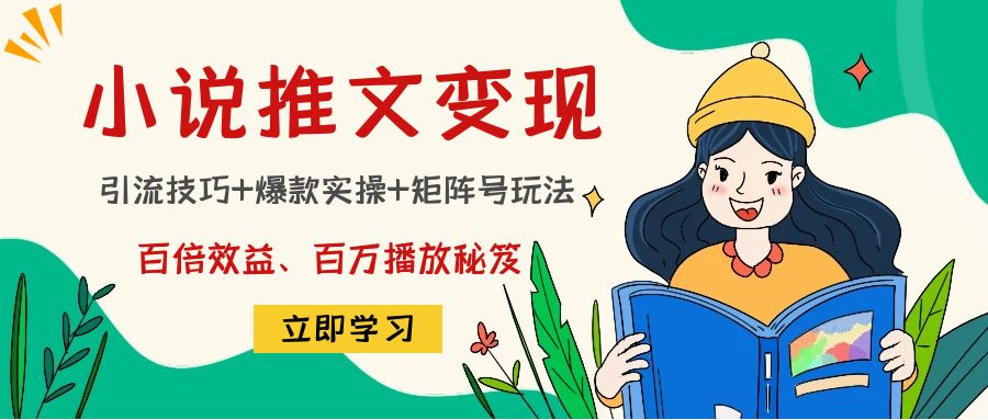 小说推文训练营：引流技巧+爆款实操+矩阵号玩法，百倍效益、百万播放秘笈-臭虾米项目网