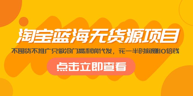 淘宝蓝海无货源项目，不囤货不推广只做冷门高利润代发，花一半时间赚10倍钱-臭虾米项目网