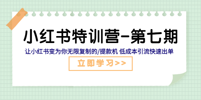 小红书特训营-第七期 让小红书变为你无限复制的/提款机 低成本引流快速出单-臭虾米项目网