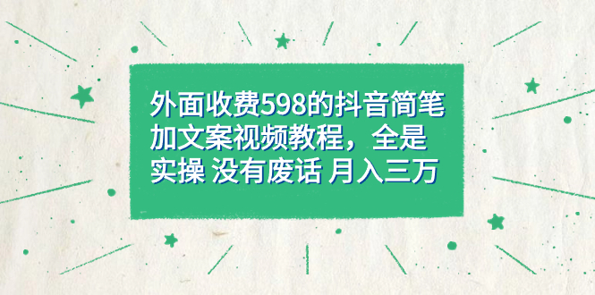 外面收费598抖音简笔加文案教程，全是实操 没有废话 月入三万（教程+资料）-臭虾米项目网