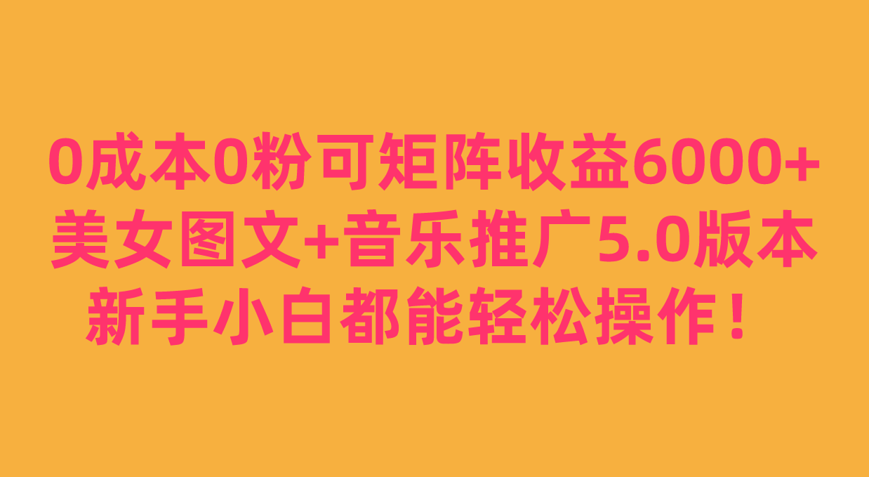 0成本0粉可矩阵月收益6000+，美女图文+音乐推广5.0版本，新手小白都能轻松操作！-臭虾米项目网