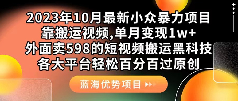 外面卖598的10月最新短视频搬运黑科技，各大平台百分百过原创 靠搬运月入1w-臭虾米项目网