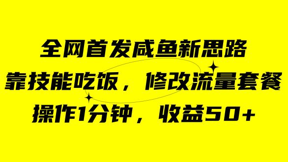 咸鱼冷门新玩法，靠“技能吃饭”，修改流量套餐，操作1分钟，收益50+-臭虾米项目网