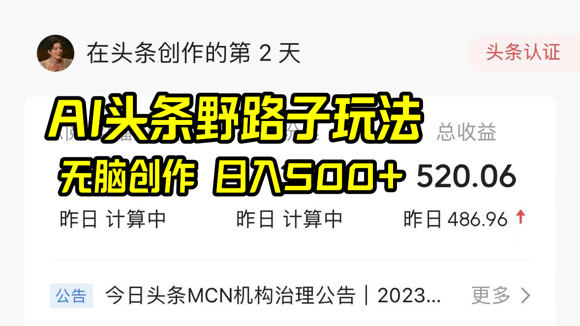 AI头条野路子玩法，无脑创作，日入500+-臭虾米项目网