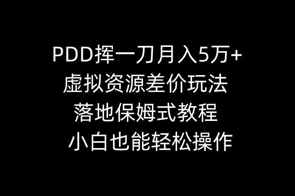 PDD挥一刀月入5万+，虚拟资源差价玩法，落地保姆式教程，小白也能轻松操作-臭虾米项目网