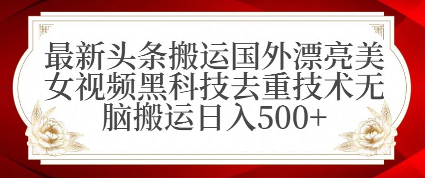 最新头条搬运国外漂亮美女视频黑科技去重技术无脑搬运日入500+【揭秘】-臭虾米项目网