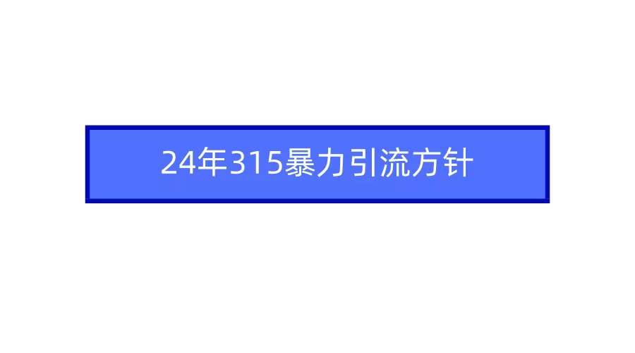 2024年315暴力引流方针-臭虾米项目网