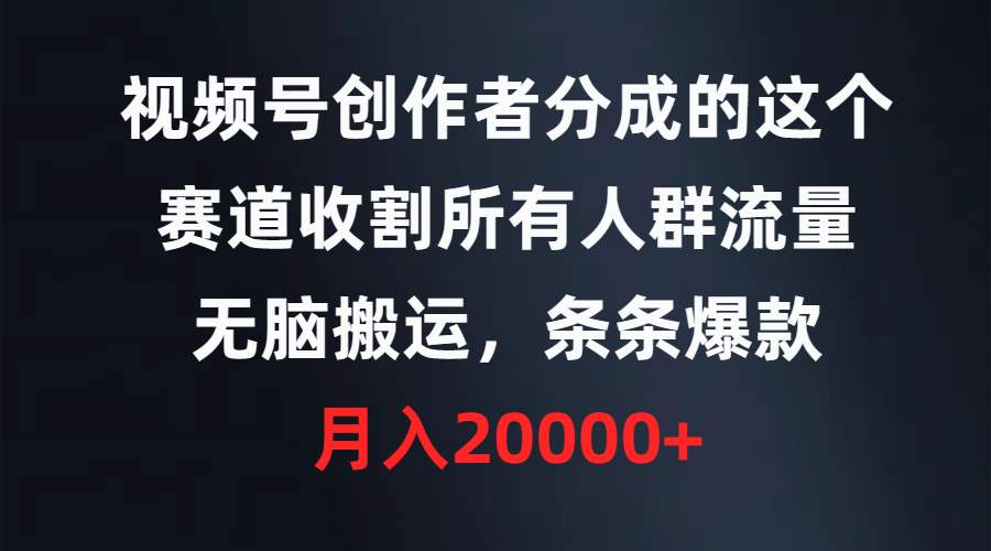 视频号创作者分成的这个赛道，收割所有人群流量，无脑搬运-臭虾米项目网