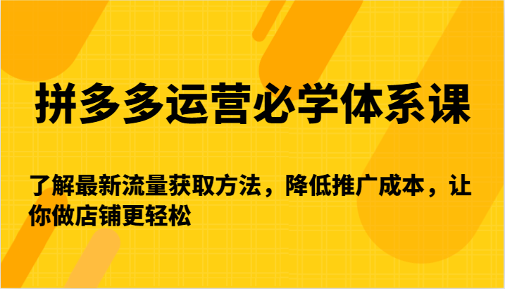 拼多多运营必学体系课：最新流量获取方法解析，降低推广成本，轻松打造店铺利润增长引擎-臭虾米项目网