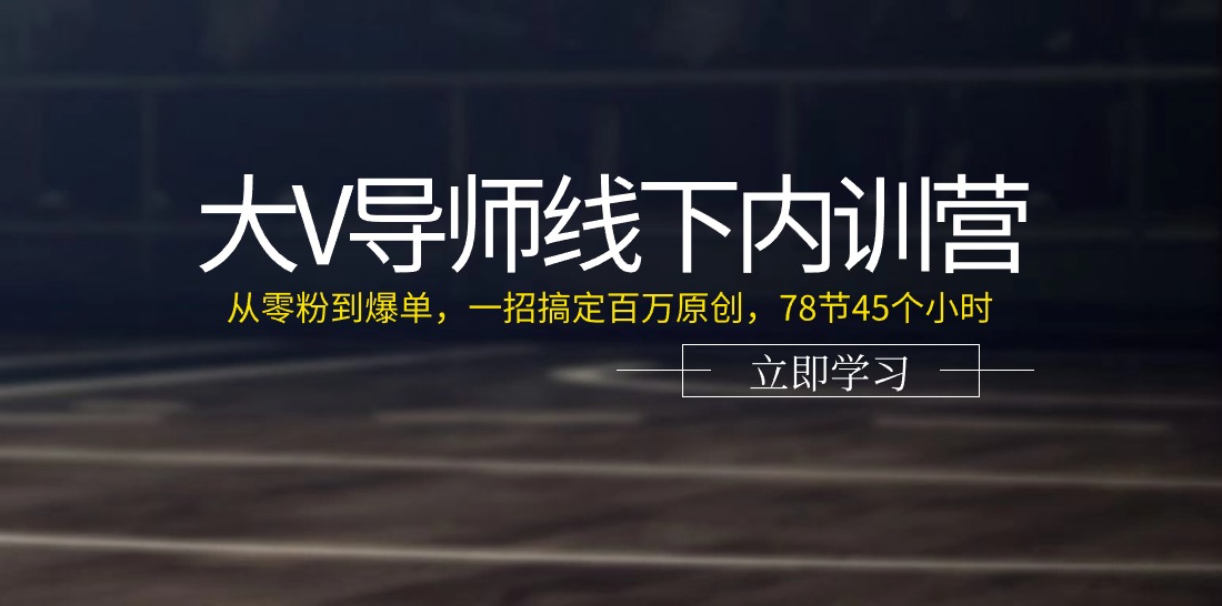 大V导师线下内训营：从零粉到爆单，一招搞定百万原创（78节45个小时）-臭虾米项目网