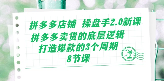 拼多多店铺操盘手2.0新课，拼多多卖货的底层逻辑，打造爆款的3个周期（8节）-臭虾米项目网