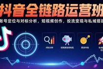 抖音全链路运营班:账号定位与对标分析,短视频创作,投流变现与私域搭建-臭虾米项目网