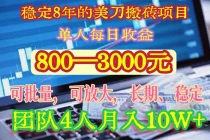 稳定8年的美刀搬砖项目,单人每日收益800—3000.团队4人月入10W+.可线下-臭虾米项目网