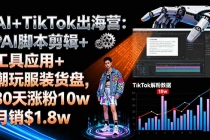 AI+TikTok出海营:AI脚本剪辑+工具应用+潮玩服装货盘,30天涨粉10w月销$1.8w-臭虾米项目网
