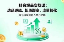 抖音爆品实战课：选品逻辑、矩阵裂变、流量转化，14节课掌握月入百万秘籍-臭虾米项目网