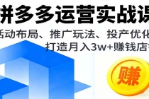 拼多多运营实战课,活动布局、推广玩法、投产优化,打造月入3w+赚钱店铺-臭虾米项目网