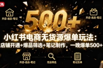 小红书电商无货源爆单玩法：店铺开通+爆品筛选+笔记制作，一晚爆单500+-臭虾米项目网