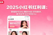 2025小红书红利课：掌握账号定位/爆款内容/变现路径，新手起号30天变现2w+-臭虾米项目网