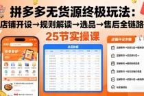 拼多多无货源终极玩法：店铺开设→规则解读→选品→售后全链路,25节实操课-臭虾米项目网