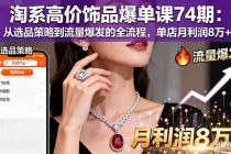 淘系高价饰品爆单课74期：从选品策略到流量爆发的全流程，单店月利润8万+-臭虾米项目网