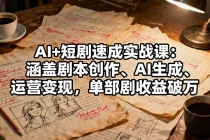 AI+短剧速成实战课：涵盖剧本创作、AI生成、运营变现，单部剧收益破万-臭虾米项目网