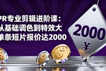 PR专业剪辑进阶课：从基础调色到特效大片的进阶技能，单条短片报价达2000-臭虾米项目网