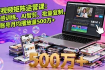短视频矩阵运营课：网感训练、AI智剪、批量复制，单账号月均播放量500万+-臭虾米项目网