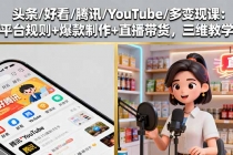 头条/好看/腾讯/YouTube/多变现课：平台规则+爆款制作+直播带货，三维教学-臭虾米项目网