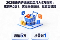 2025拼多多快速起店月入5万指南:店铺从0到1,实操案例拆解,运营全链路-臭虾米项目网