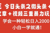 今日头条之微头条＋文章＋视频三重暴力玩法，学会一种轻松日入2000＋，...-臭虾米项目网
