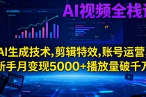 AI视频全栈课:AI生成技术,剪辑特效,账号运营,新手月变现5000+播放量破千万-臭虾米项目网