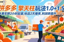 拼多多 擎天柱玩法1.0+1.5，水果生鲜2小时起量,标品2天爆单,利润率提升30%-臭虾米项目网