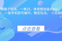 抖音手游野路子玩法，一单25，单视频收益4000+，日入几千轻轻松松，一...-臭虾米项目网