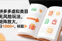新手必看｜拼多多虚拟类目无风险玩法，矩阵放大，日1000+-臭虾米项目网