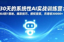 30天的系统性AI实战训练营：从0到1落地、爆款技巧、授权变现，月增收30000+-臭虾米项目网