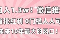 日入1.3w！微信推客，首批红利，未来10年最大的风口，0门槛，人人可做！-臭虾米项目网