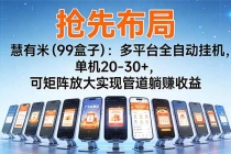 【抢先布局】慧有米（99盒子）：多平台全自动挂机，单机20-30+，可矩阵放大实现管道躺赚收益-臭虾米项目网