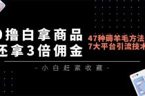 0撸白拿商品，还拿3倍佣金，47种薅羊毛方法，7大平台全方位引流技术教学，精专月入过万-臭虾米项目网