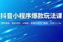 抖音小程序爆款玩法课，萌娃漫画、智能发型、AI换脸，掌握多种热门套路，月收入1.5w-臭虾米项目网