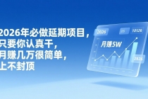 2026年延期项目，只要你认真干，月赚几万很简单，上不封顶-臭虾米项目网
