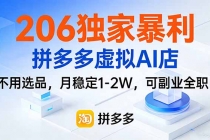 206独家暴利，拼多多虚拟AI店，不用选品，月稳定1-2W，可副业全职！-臭虾米项目网