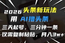 2026最新头条玩法，用AI撸头条，3天必起号，3分钟1条，只需要复制粘贴，简单月入3W+-臭虾米项目网
