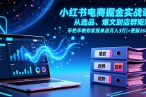 小红书电商掘金实战课，从选品、爆文到店群矩阵，手把手教你实现单店月入3万+(更新26年)-臭虾米项目网