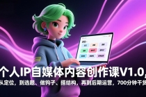 个人IP自媒体内容创作课V1.0，从定位，到选题、做钩子、搭结构，再到后期运营，700分钟干货-臭虾米项目网