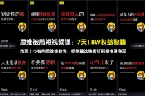 思维破局短视频课：7天1.8W收益秘籍：市面上少有的思维类教学，抓住精选独家红利期快速变现-臭虾米项目网