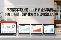 不囤货不发快递，拼多多虚拟类目从 0 到 1 实操，矩阵化布局实现稳定日入 1K-臭虾米项目网