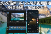 2026最新TikTok风景视频搬运简单剪辑去重小白副业月入 8000-臭虾米项目网