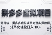 避开坑，拼多多虚拟项目完整实操教程，矩阵化轻松日入 1K+-臭虾米项目网