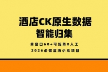 2026必做蓝海小众项目，酒店CK原生数据智能归集，单窗口60+可矩阵0人工-臭虾米项目网